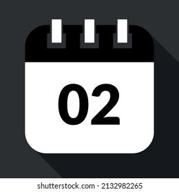 Vectorized calendar marking the 02st, vectorized icon of specific day calendar in gray and black colors, appointment scheduled.