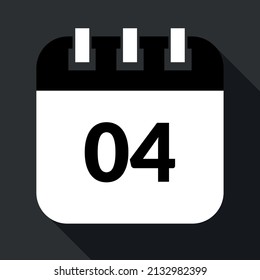 Calendario vectorizado que marca el ícono 04vo, vectorizado de calendario de días específicos en colores grises y negros, cita programada.