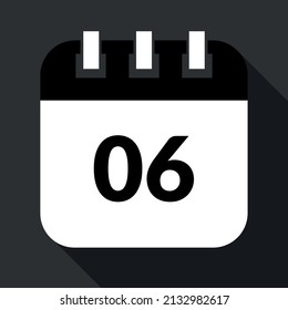 Vectorized calendar marking the 06st, vectorized icon of specific day calendar in gray and black colors, appointment scheduled.