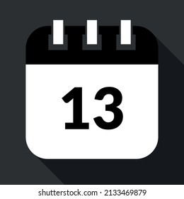 Vectorized calendar marking the 13st, vectorized icon of specific day calendar in gray and black colors, appointment scheduled.