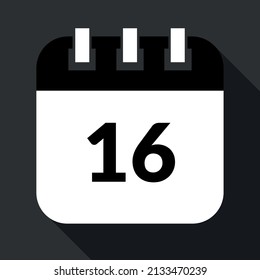 Vectorized calendar marking the 16st, vectorized icon of specific day calendar in gray and black colors, appointment scheduled.
