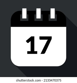 Calendario vectorizado que marca el 17º ícono vectorizado de calendario de días específicos en colores grises y negros, cita programada.