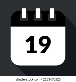 Vectorized calendar marking the 19st, vectorized icon of specific day calendar in gray and black colors, appointment scheduled.