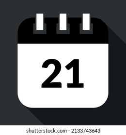 Vectorized calendar marking the 21st, vectorized icon of specific day calendar in gray and black colors, appointment scheduled.