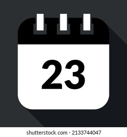 Vectorized calendar marking the 23st, vectorized icon of specific day calendar in gray and black colors, appointment scheduled.