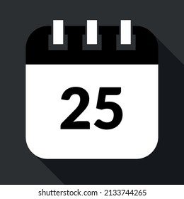 Vectorized calendar marking the 25st, vectorized icon of specific day calendar in gray and black colors, appointment scheduled.