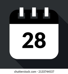 Vektorisierter Kalender mit dem 28., vektorisierten Symbol eines bestimmten Tageskalenders in grauen und schwarzen Farben, Termin geplant.