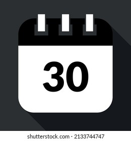 Vectorized calendar marking the 30st, vectorized icon of specific day calendar in gray and black colors, appointment scheduled.