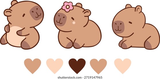 Capibaras vectorizadas con hermosos corazones vectorizados.