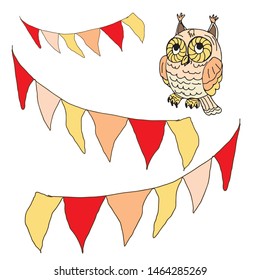 vectorized cartoon owl and holiday flags, holiday, pozravlenie, banner