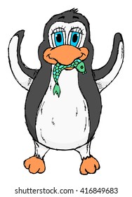 Vectorized and colored hand sketch of a penguin