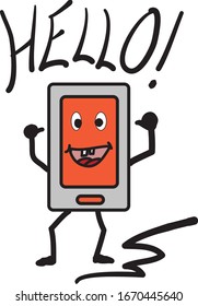 Teléfono móvil de dibujo vectorizado diciendo adiós
