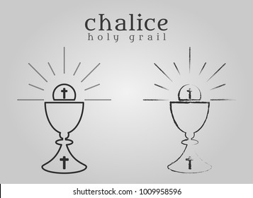 Vectorized drawing of a sacred chalice with divine host. Vector.