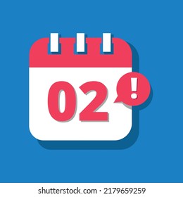 Vectorized and editable calendar icon with 3D perspective, appointment schedule, icons for websites and posts, day 02.
