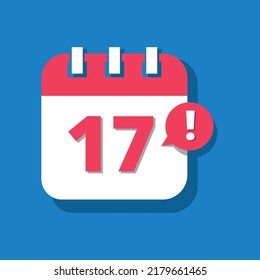 Vectorized and editable calendar icon with 3D perspective, appointment schedule, icons for websites and posts, day 17.