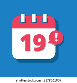 Vectorized and editable calendar icon with 3D perspective, appointment schedule, icons for websites and posts, day 19.