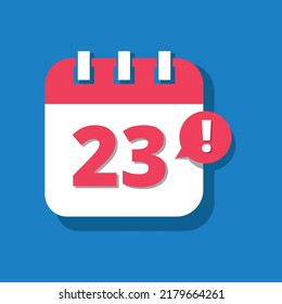 Vectorized and editable calendar icon with 3D perspective, appointment schedule, icons for websites and posts, day 23.