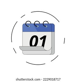 Vectorized folded sheet calendar icon, vector illustration of specific day calendar marked day 01.