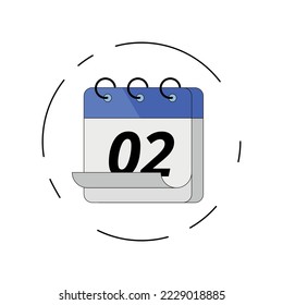 Vectorized folded sheet calendar icon, vector illustration of specific day calendar marked day 02.