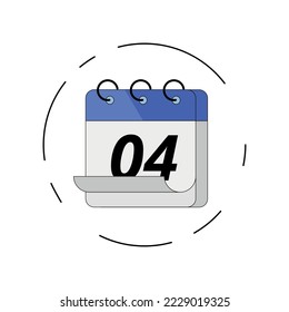 Icono vectorizado del calendario de hojas plegadas, ilustración vectorial del calendario de días específico marcado día 04.