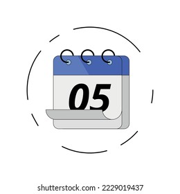Icono vectorizado del calendario de hojas plegadas, ilustración vectorial del calendario de días específico marcado día 05.