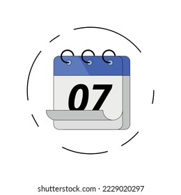 Vectorized folded sheet calendar icon, vector illustration of specific day calendar marked day 07.