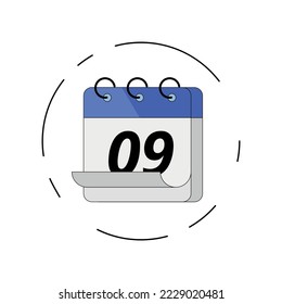 Icono vectorizado del calendario de hojas plegadas, ilustración vectorial del calendario de días específico marcado día 09.