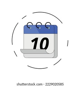 Vectorized folded sheet calendar icon, vector illustration of specific day calendar marked day 10.