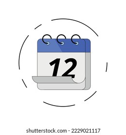 Vectorized folded sheet calendar icon, vector illustration of specific day calendar marked day 12.
