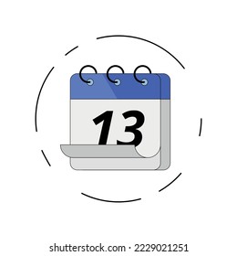 Icono vectorizado del calendario de hojas dobladas, ilustración vectorial del calendario de días específico marcado día 13.