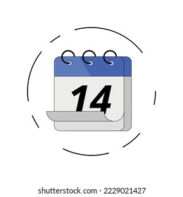 Icono vectorizado del calendario de hojas dobladas, ilustración vectorial del calendario de días específico marcado día 14.