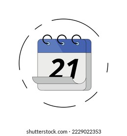 Vectorized folded sheet calendar icon, vector illustration of specific day calendar marked day 21.