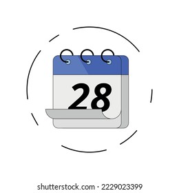 Vectorized folded sheet calendar icon, vector illustration of specific day calendar marked day 28.