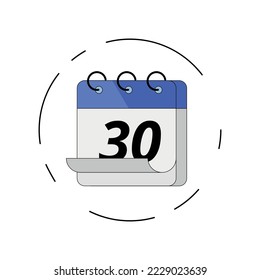 Vektorgrafik des gefalteten Bogenkalenders, Vektorgrafik eines bestimmten Tageskalenders mit der Bezeichnung Tag 30.