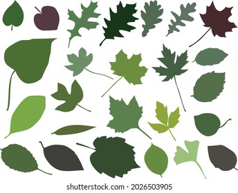 Vectorized green leaves icons, vector illustration.