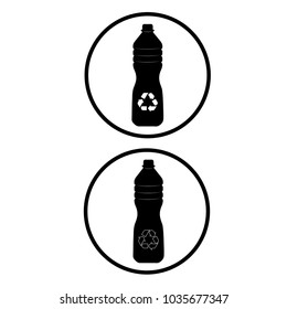 Vectorized icon sets for renewable energies. plastic bottle with icons of clean energies, , plastic bottle recycling symbol 