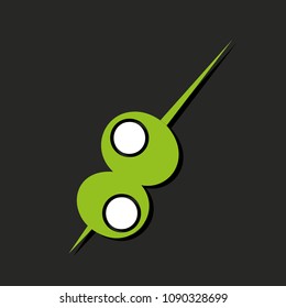 vectorized illustration of two olives punctured by a stick, skewer typical spanish food, vector for logo