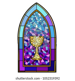 vectorized image of a stained glass window, ornamented with a chalice