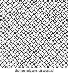Vectorized ink black and white texture/ Hand drawn grid of wavy lines with different density and incline/ Abstract background/ Vector design elements
