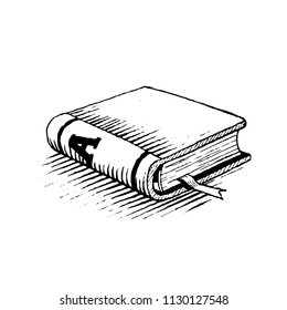 Dibujo de tinta vectorizado de un libro negro aislado en un fondo blanco