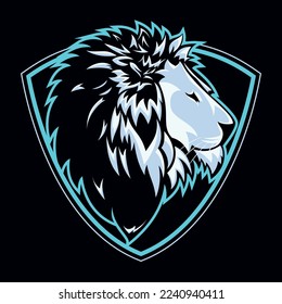 vectorized lion for vector logo, blue tones, profile	