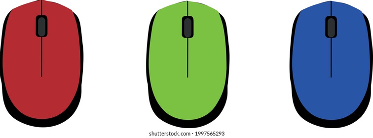 Vectorized mouse icons in red, green and blue colors. vectors