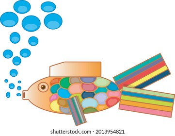 vectorized multicolored fish with geometrical figures