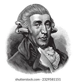 vectorized old engraving of famous Austrian composer  Joseph Haydn, engraving is from Meyers Lexicon published 1914 in Leipzig, Deutschland