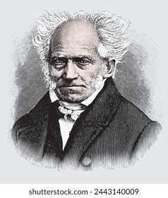 vectorized old engraving portrait of famous philosopher Artur Schopenhauer. Engraving is from 19th century