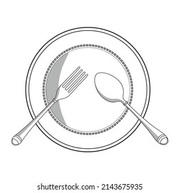 Vectorized plate spoon knife with shading, table etiquette, manner