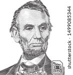 Vectorized portrait of Abraham Lincoln engraved style 5 dollar