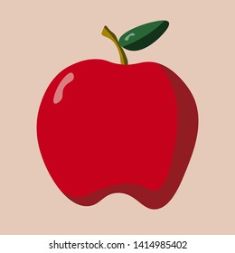 Vectorized red apple with leaf on stem. 