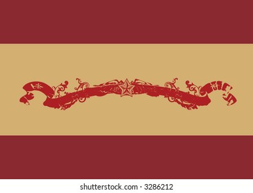 Vectorized Ribbon with floral scrollwork and star