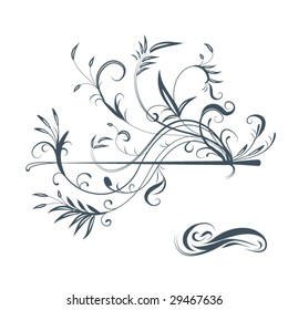 Vectorized scroll design element with floral ornaments.